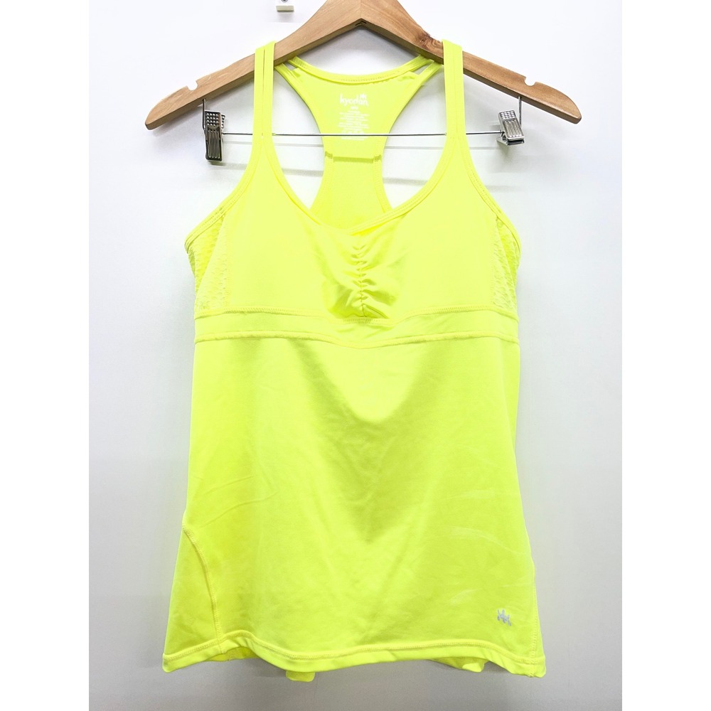 Kyodan Womens Neon Yellow Racerback Active Tank Top Built-in Bra Keyhole Medium